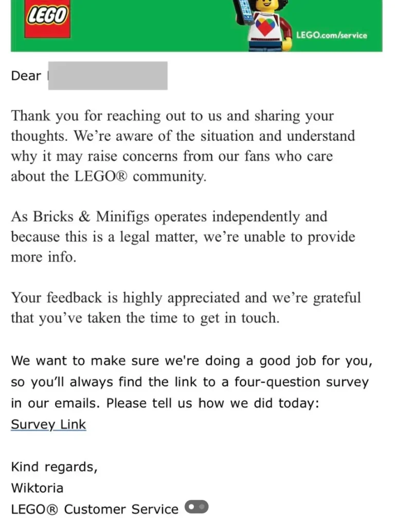 Lego customer service.