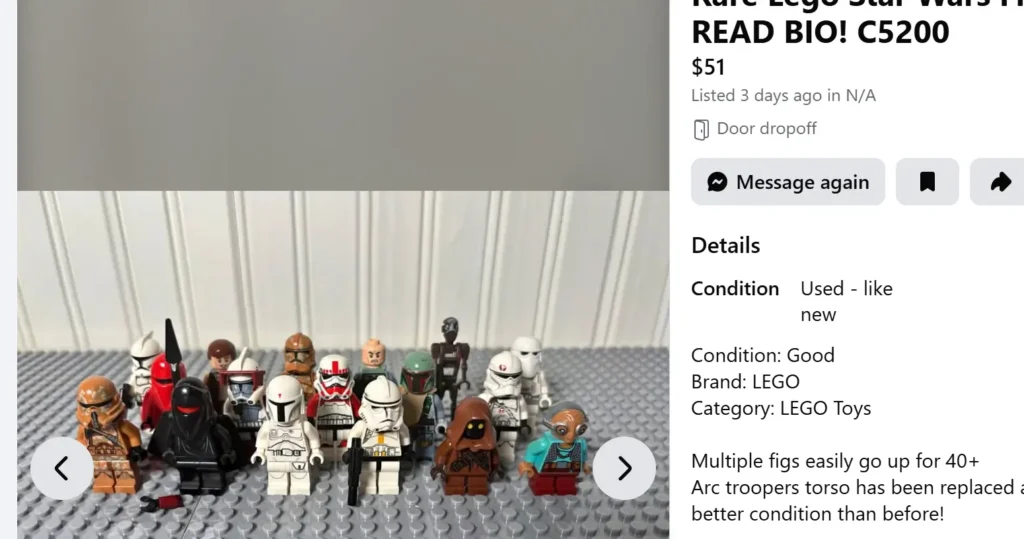Facebook Lego Star Wars scam listing.