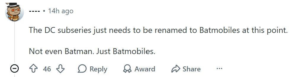 Lego batmobile comment.