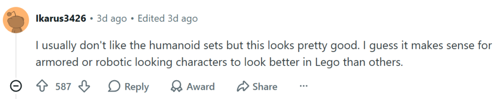 Lego reddit comment.