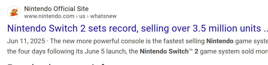 Nintendo Switch 2 sales.