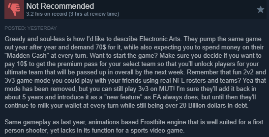 Madden 27 microtransactions.