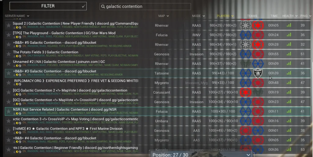 Server list.
