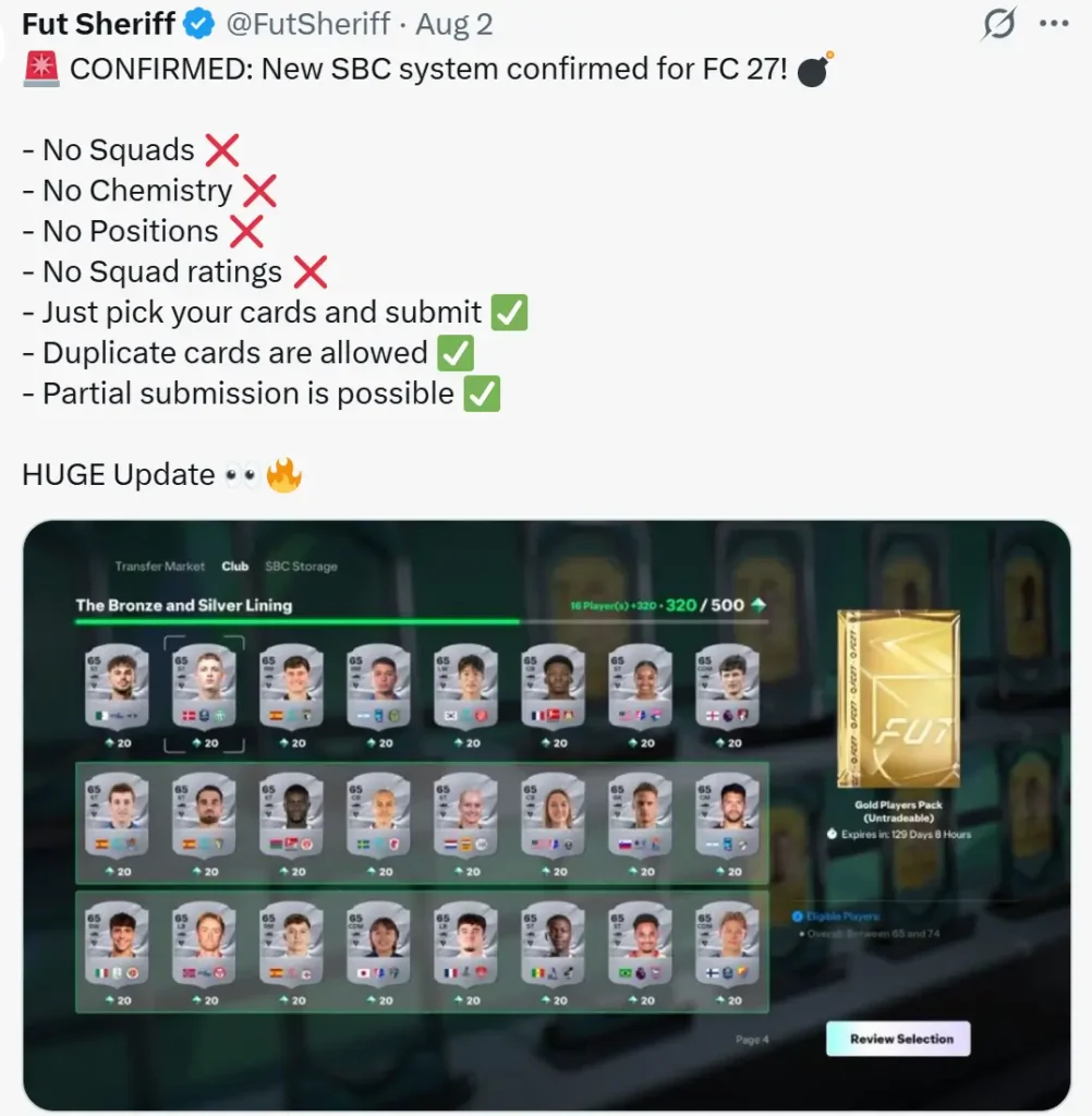 Fifa SBC update.